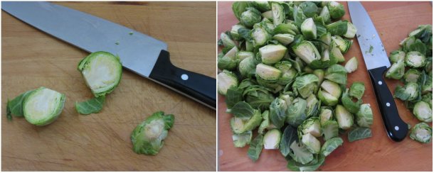 de-stem and cut the brussel sprouts